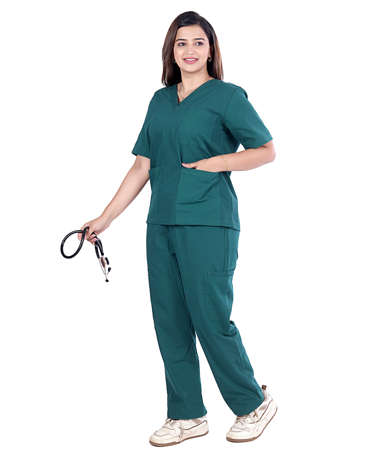 Women’s Classic Fit Non Stretch Scrubs - Forest green