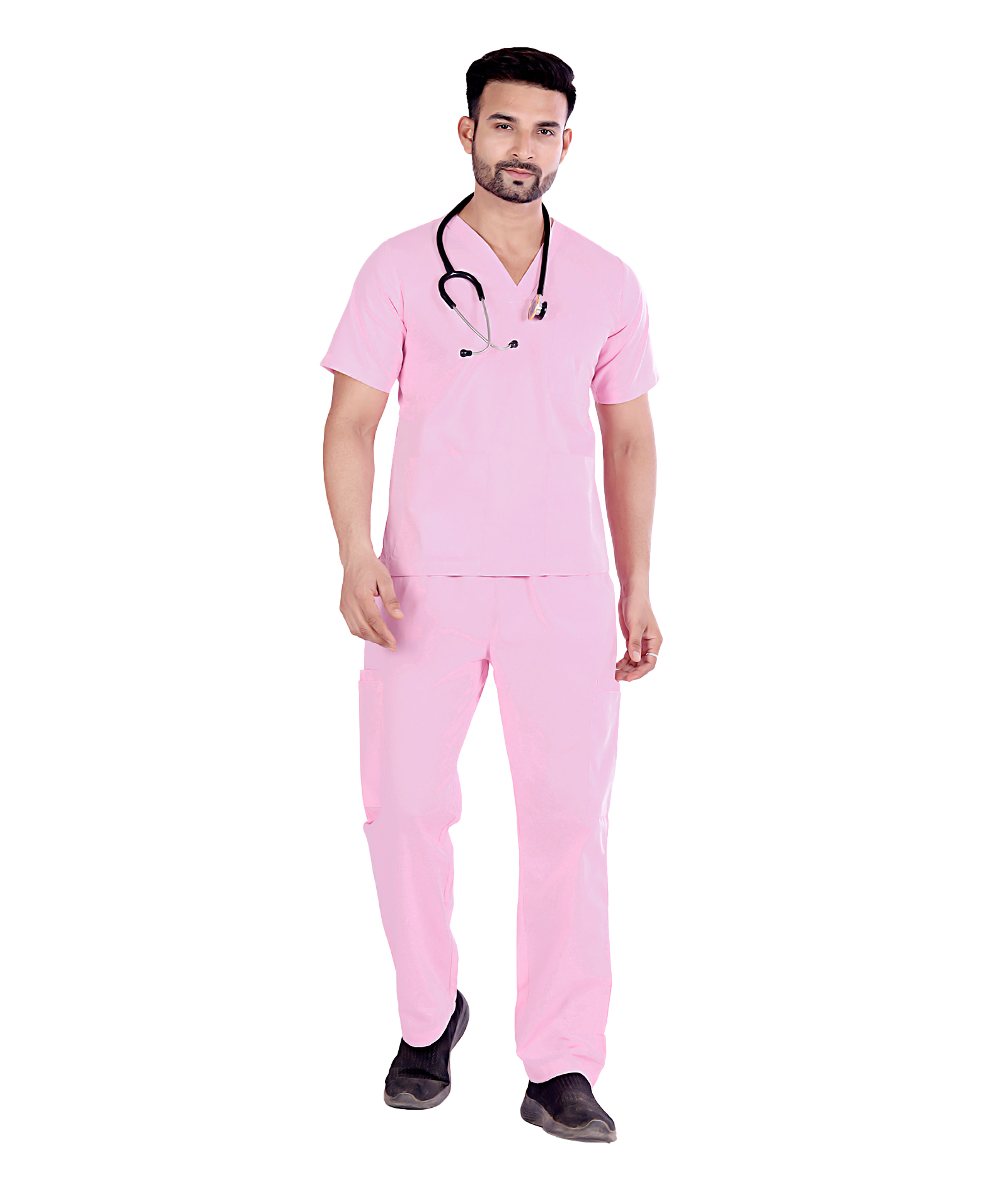 Men’s Classic Fit Non Stretch Scrubs - Soft Pink